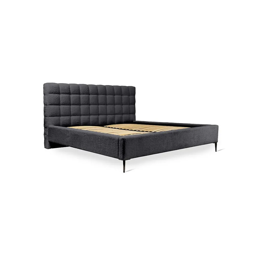 Lit MILLIO Noir 180x200 cm Tissu chenille bouclé Sommier inclus Confort hôtel 5 étoiles>Meublorama Clearance
