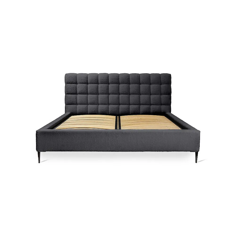 Lit MILLIO Noir 180x200 cm Tissu chenille bouclé Sommier inclus Confort hôtel 5 étoiles>Meublorama Clearance