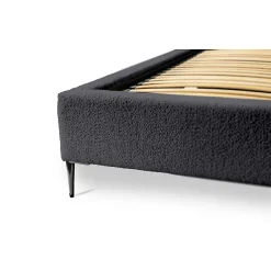 Lit MILLIO Noir 180x200 cm Tissu chenille bouclé Sommier inclus Confort hôtel 5 étoiles><noscript><img width=