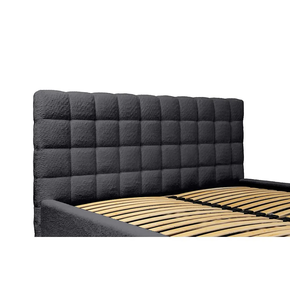 Lit MILLIO Noir 180x200 cm Tissu chenille bouclé Sommier inclus Confort hôtel 5 étoiles>Meublorama Clearance