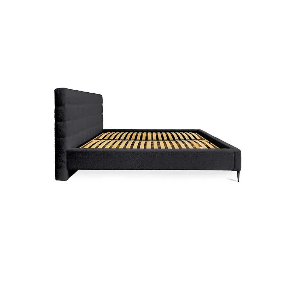 Lit MILLIO Noir 180x200 cm Tissu chenille bouclé Sommier inclus Confort hôtel 5 étoiles>Meublorama Clearance