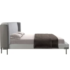 Angel Cerda Lit moderne en tissu gris clair et similicuir noir pour chambre élégante* Lit Simple