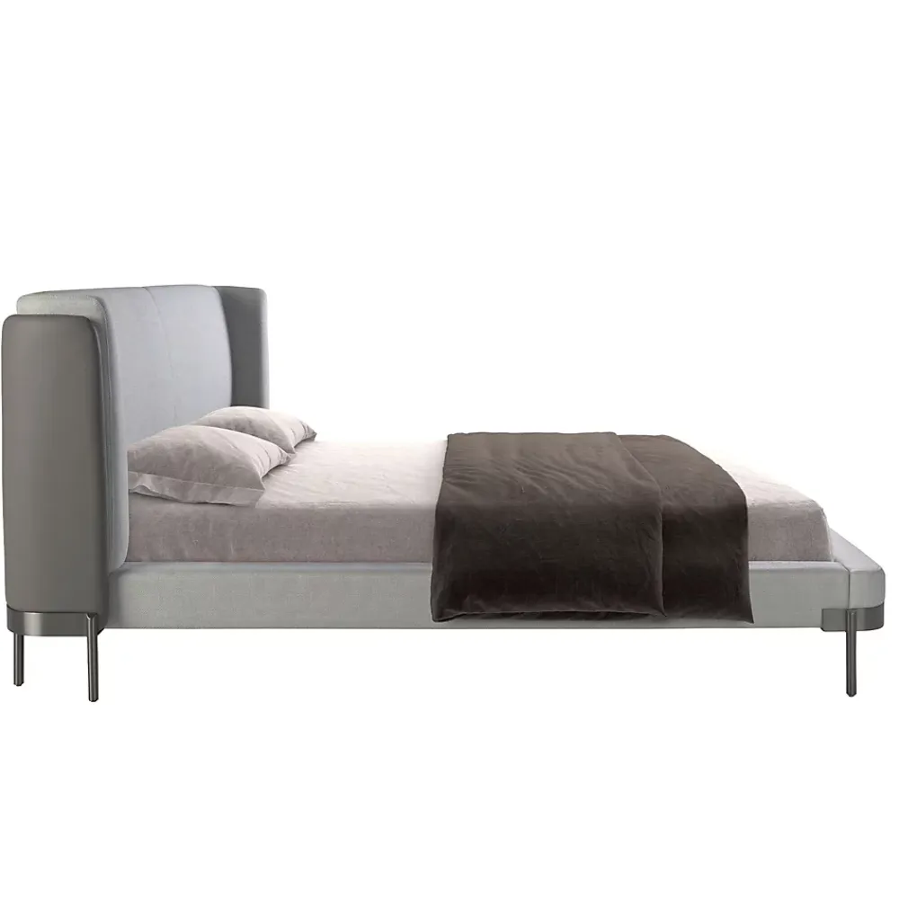 Angel Cerda Lit moderne en tissu gris clair et similicuir noir pour chambre élégante* Lit Simple