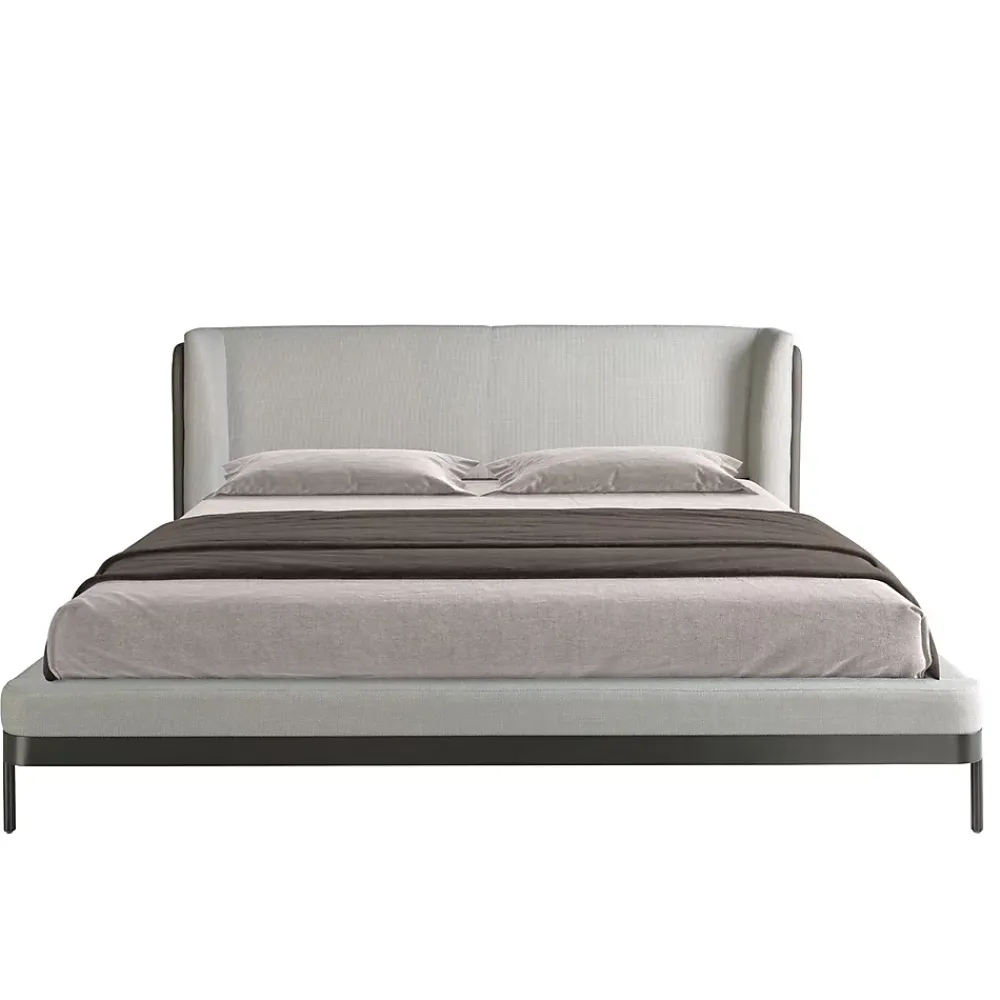 Angel Cerda Lit moderne en tissu gris clair et similicuir noir pour chambre élégante* Lit Simple