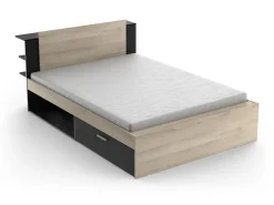 Lit modulable 140 x 190/200 cm avec rangements - Coloris : Naturel et noir - ERALIA><noscript><img width=
