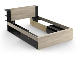 Lit modulable 140 x 190/200 cm avec rangements - Coloris : Naturel et noir - ERALIA><noscript><img width=