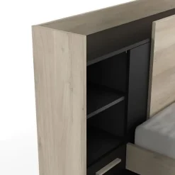 Vente-unique Lit modulable 90 x 190/200 cm avec rangements - Noir et naturel - MARTELO* Lit Avec Rangement