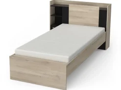 Vente-unique Lit modulable 90 x 190/200 cm avec rangements - Noir et naturel - MARTELO* Lit Avec Rangement