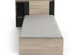 Vente-unique Lit modulable 90 x 190/200 cm avec rangements - Noir et naturel - MARTELO* Lit Avec Rangement