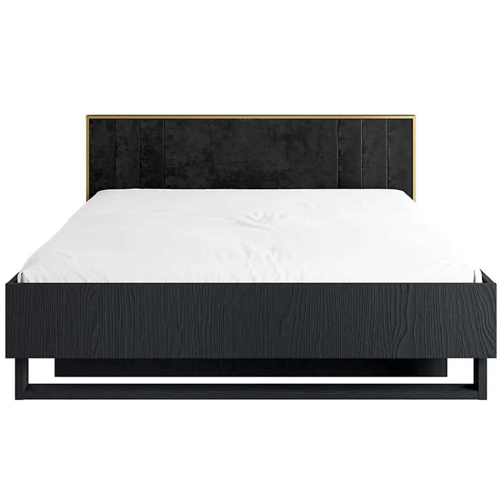 Meublorama Lit MONDO 180x200 cm Noir structuré et doré Pieds métal design Sans sommier* Lit Double