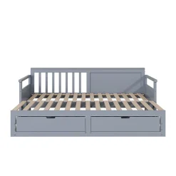 Redom Lit multifonction deux en un quatre vingt dix cent quatre vingt par cent quatre vingt dix pin avec tiroirs lit extensible gris* Lit Avec Rangement