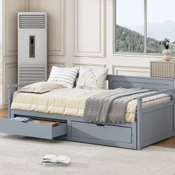 Redom Lit multifonction deux en un quatre vingt dix cent quatre vingt par cent quatre vingt dix pin avec tiroirs lit extensible gris* Lit Avec Rangement