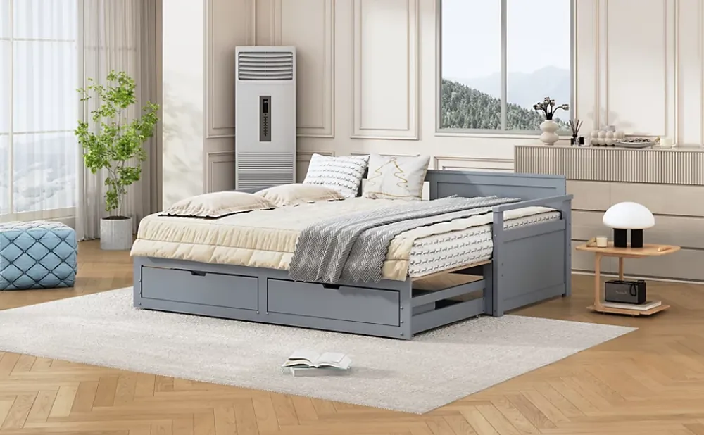 Redom Lit multifonction deux en un quatre vingt dix cent quatre vingt par cent quatre vingt dix pin avec tiroirs lit extensible gris* Lit Avec Rangement