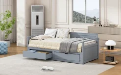 Redom Lit multifonction deux en un quatre vingt dix cent quatre vingt par cent quatre vingt dix pin avec tiroirs lit extensible gris* Lit Avec Rangement