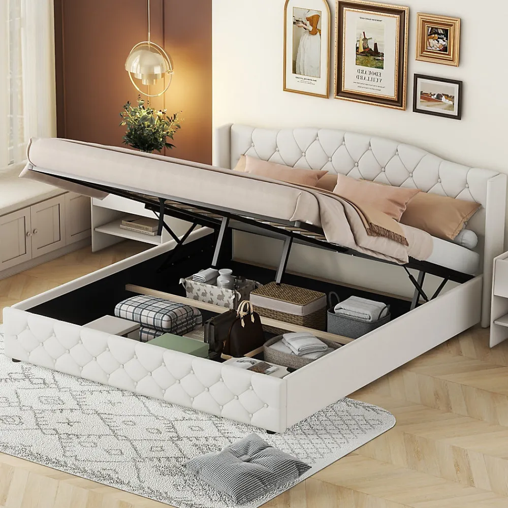 Fortuna lai Lit multifonction 180x200cm avec stockage hydraulique, Beige*Enfant Lit Enfant