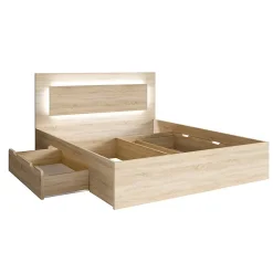 Meublorama Lit NOFI 180 x 200 cm avec sommier et 2 tiroirs de rangement - coloris chene sonoma* Lit Avec Rangement