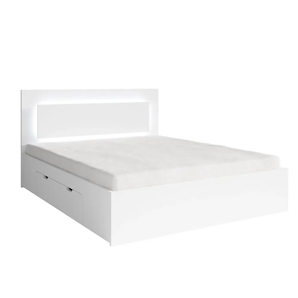 Meublorama Lit NOFI 160 x 200 cm avec sommier et 2 tiroirs de rangement - blanc* Lit Avec Rangement