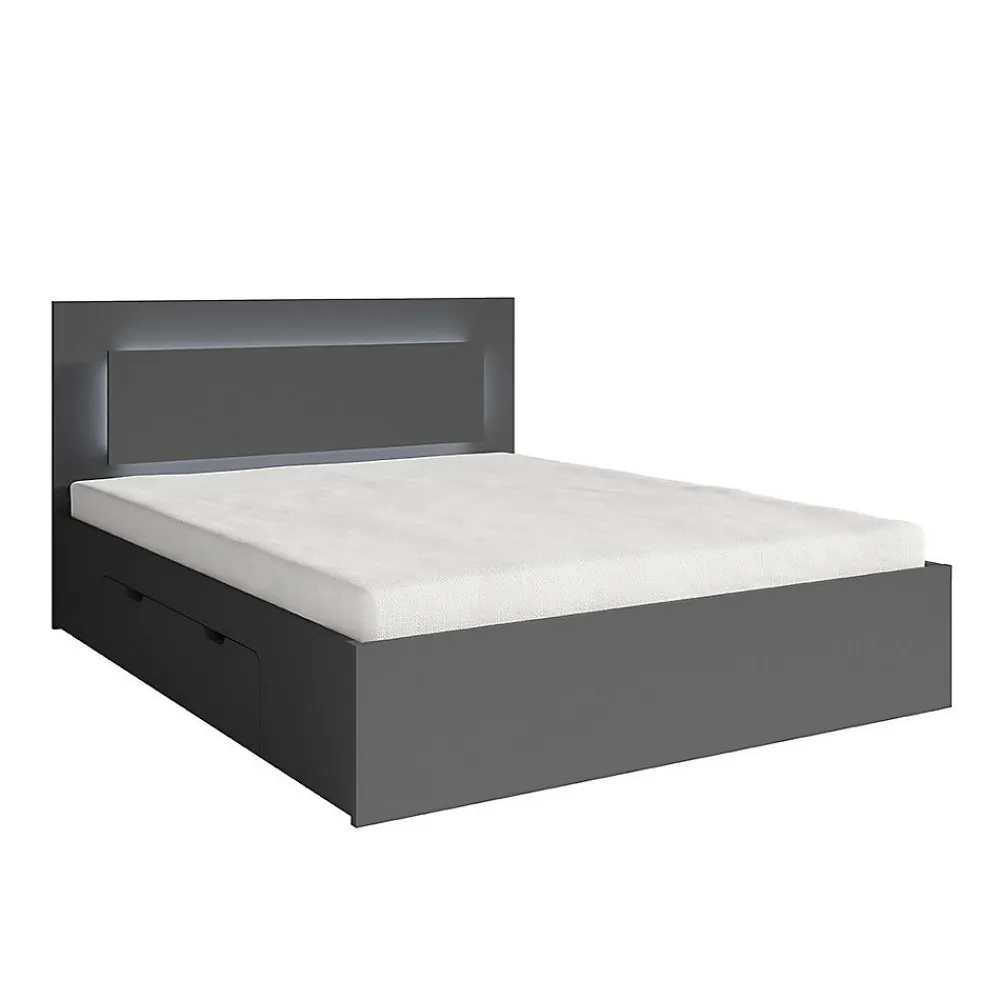 Lit NOFI avec sommier 160 x 200 cm avec 2 tiroirs de rangement - gris graphite>Meublorama Outlet