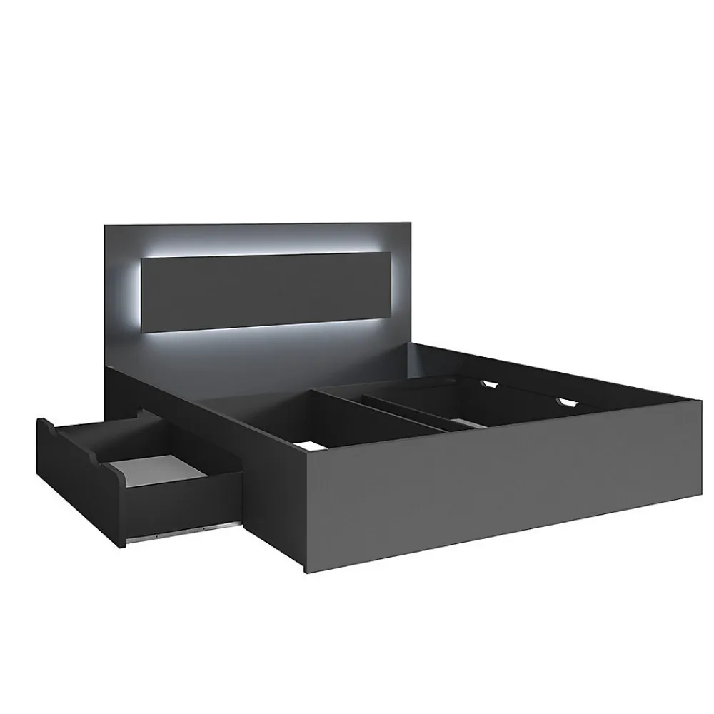 Lit NOFI avec sommier 160 x 200 cm avec 2 tiroirs de rangement - gris graphite>Meublorama Outlet