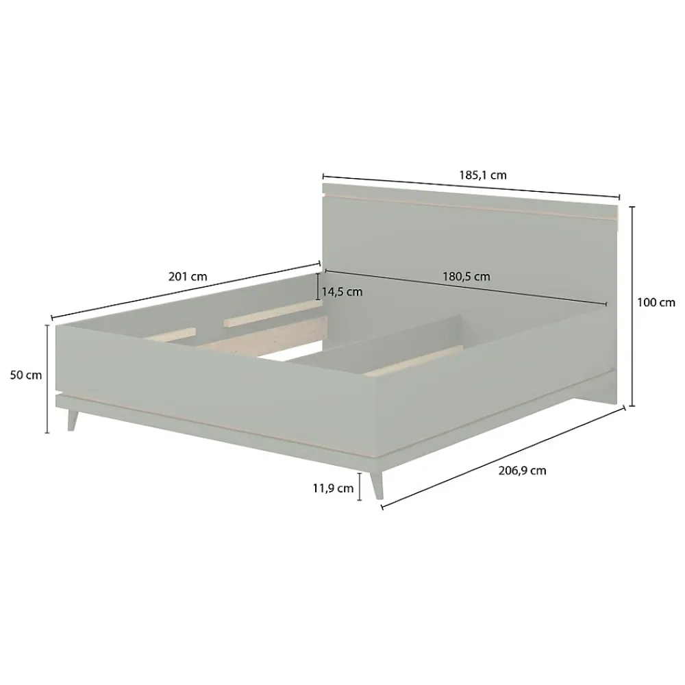 Meublorama Lit NOKI 180x200 cm chene clair et moka Style scandinave sans sommier* Lit Double