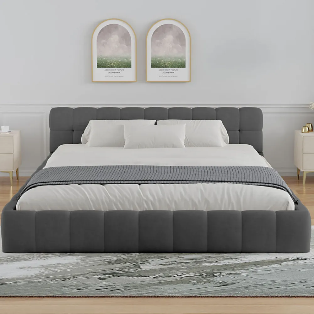 Concept Usine Lit nuage 160x200cm en velours gris - KANSAS* Lit Double