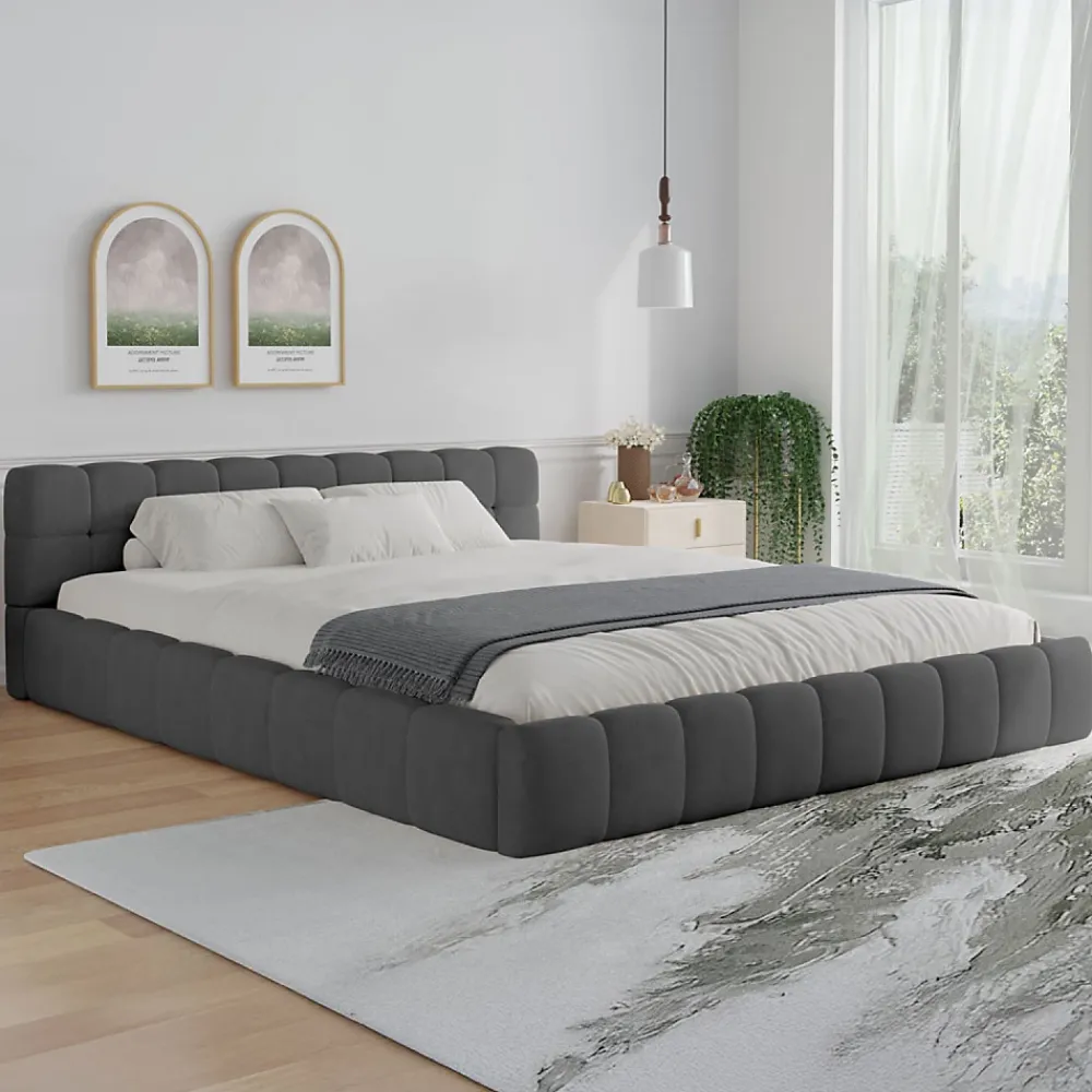 Concept Usine Lit nuage 160x200cm en velours gris - KANSAS* Lit Double