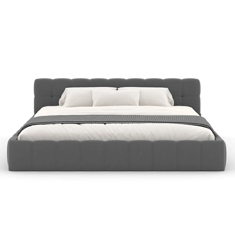 Concept Usine Lit nuage 160x200cm en velours gris - KANSAS* Lit Double