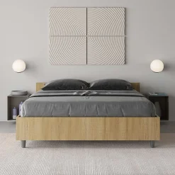 Ityhome Lit Nuamo en chêne avec sommier 140x190* Lit Coffre