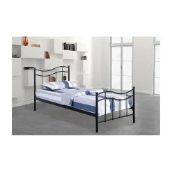 Meublorama Lit ODETTE 90x200 cm en métal coloris noir avec sommier.* Lit Simple