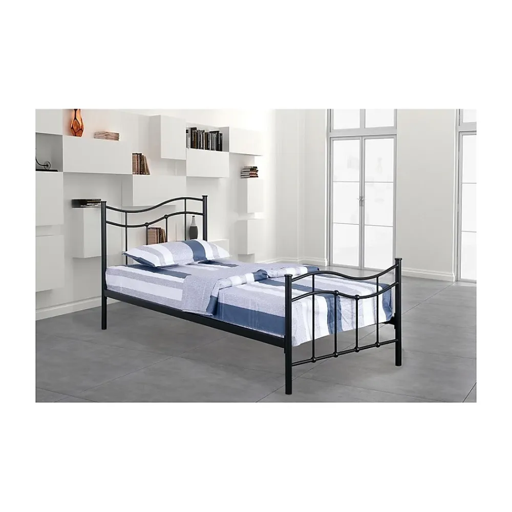 Meublorama Lit ODETTE 90x200 cm en métal coloris noir avec sommier.* Lit Simple