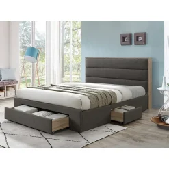 Meublorama Lit OTTAWA 160x200 cm coloris gris et chene avec tiroirs et sommier inclus* Lit Avec Rangement