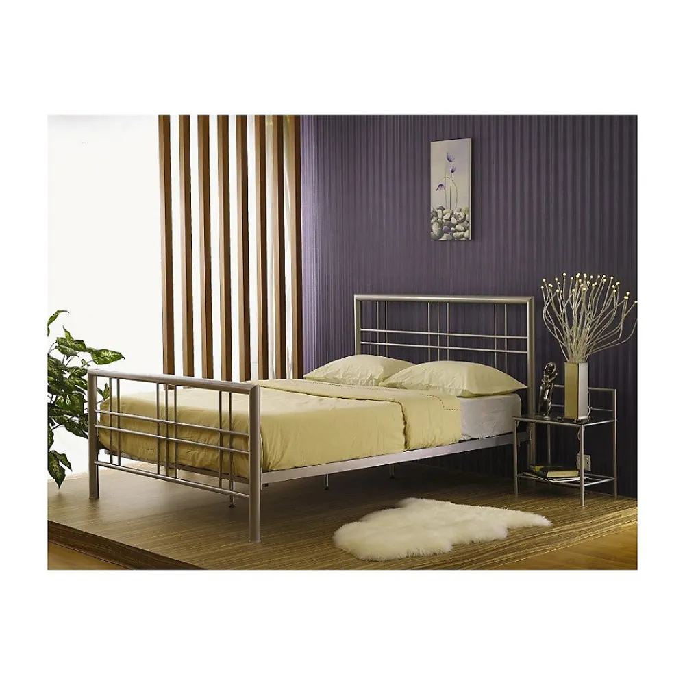 Lit PAXOS 160x200 cm en métal coloris gris argenté avec sommier.>Meublorama Hot