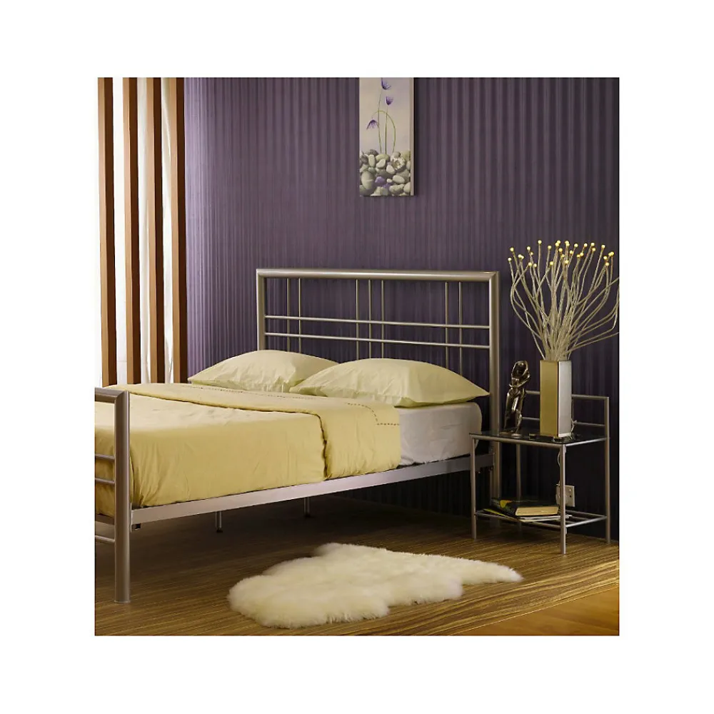 Lit PAXOS 160x200 cm en métal coloris gris argenté avec sommier.>Meublorama Hot