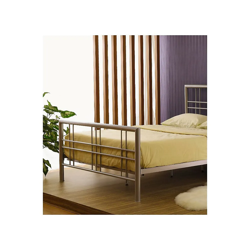 Lit PAXOS 160x200 cm en métal coloris gris argenté avec sommier.>Meublorama Hot