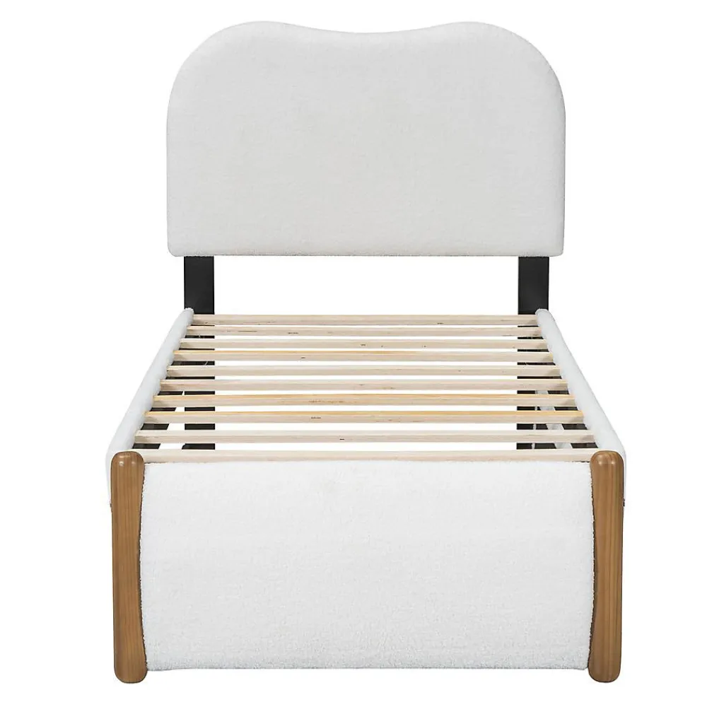 Lit plat rembourré 90 x 200 cm avec roulettes, blanc, noir>Blackcolors Outlet