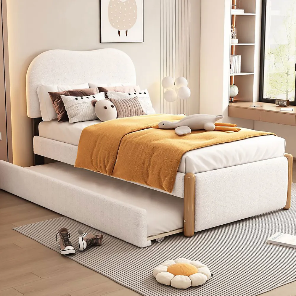Lit plat rembourré 90 x 200 cm avec roulettes, blanc, noir>Blackcolors Outlet