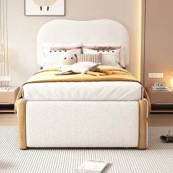 Lit plat rembourré 90 x 200 cm avec roulettes, blanc, noir><noscript><img width=
