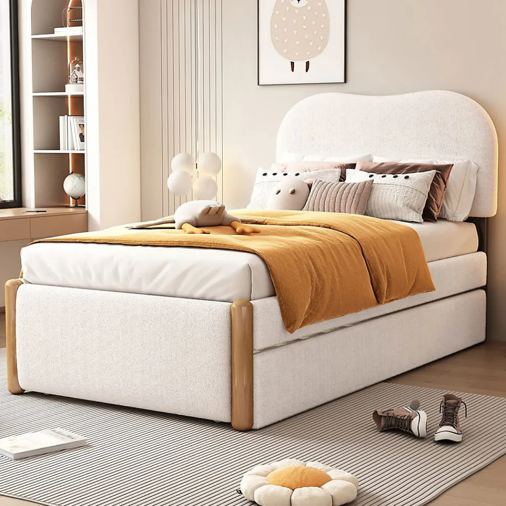 Lit plat rembourré 90 x 200 cm avec roulettes, blanc, noir>Blackcolors Outlet