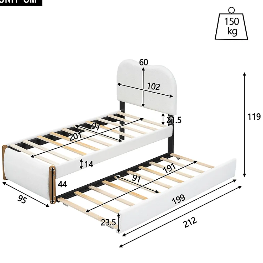 Gutent Lit plat rembourré 90 x 200 cm, avec lit gigogne, moelleux, blanc* Lit Gigogne