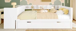 Fortuna lai Lit Plat 140x200cm, Bureau, Lit Escamotable, 2 Tiroirs, Pin + Panneau, Blanc*Enfant Lit Enfant