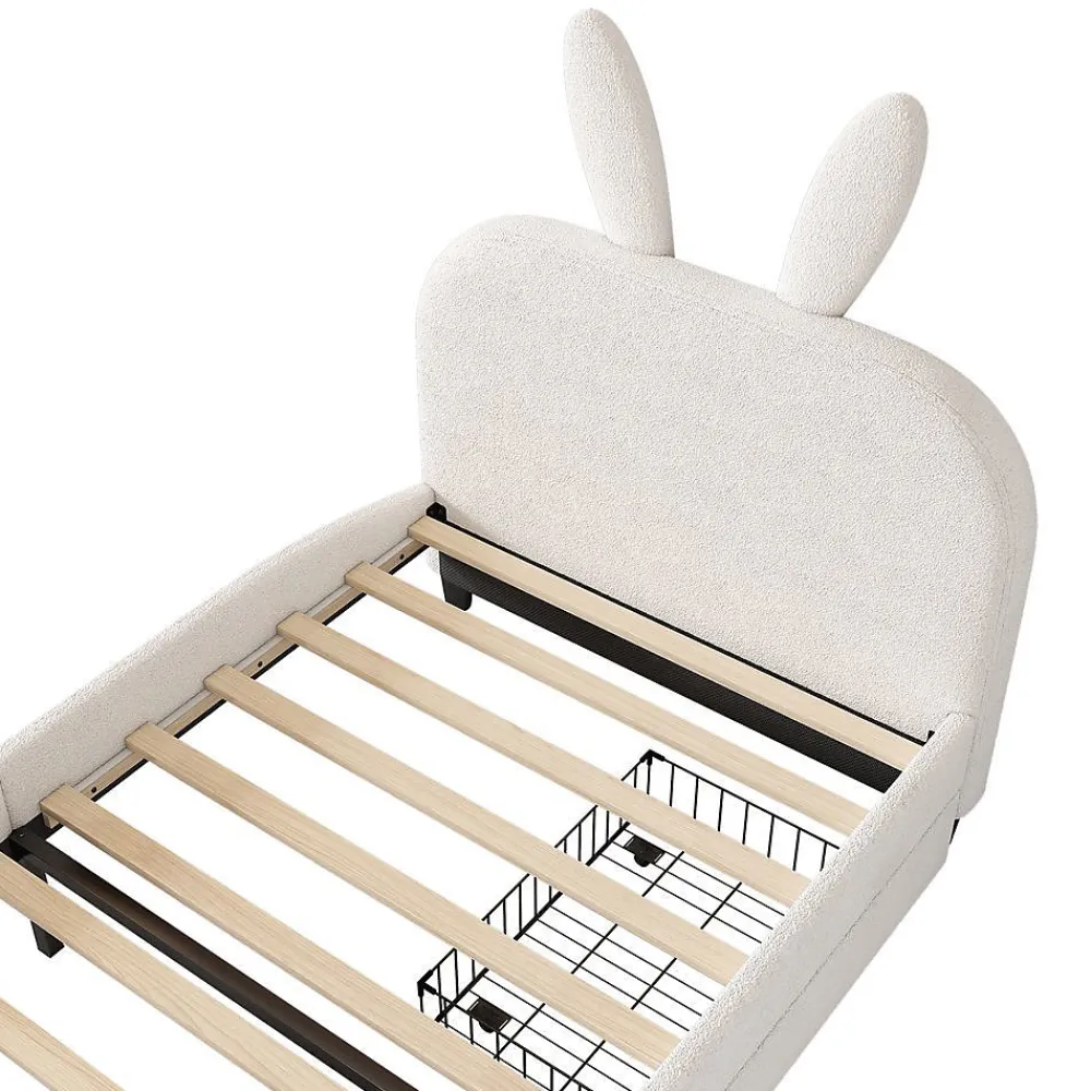 Blackcolors Lit Plat 90x200cm Laine Mouton Forme Lapin Blanc* Lit Avec Rangement