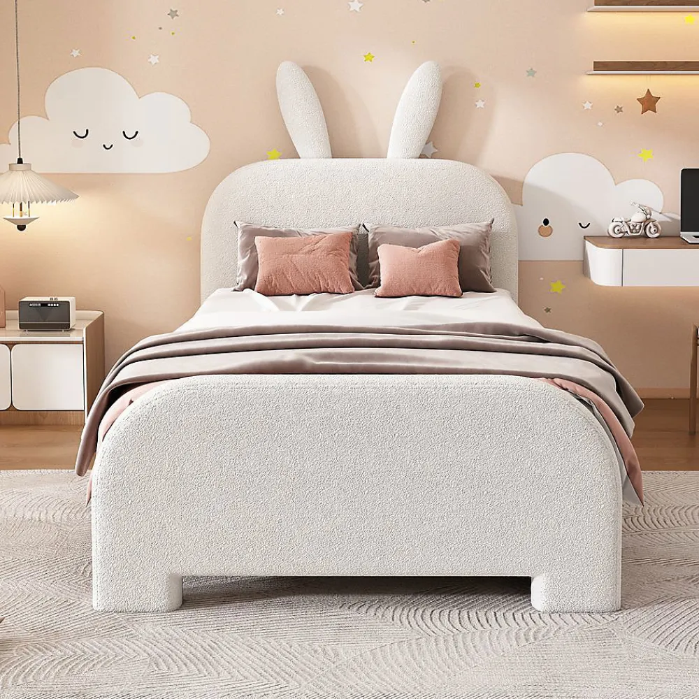 Blackcolors Lit Plat 90x200cm Laine Mouton Forme Lapin Blanc* Lit Avec Rangement