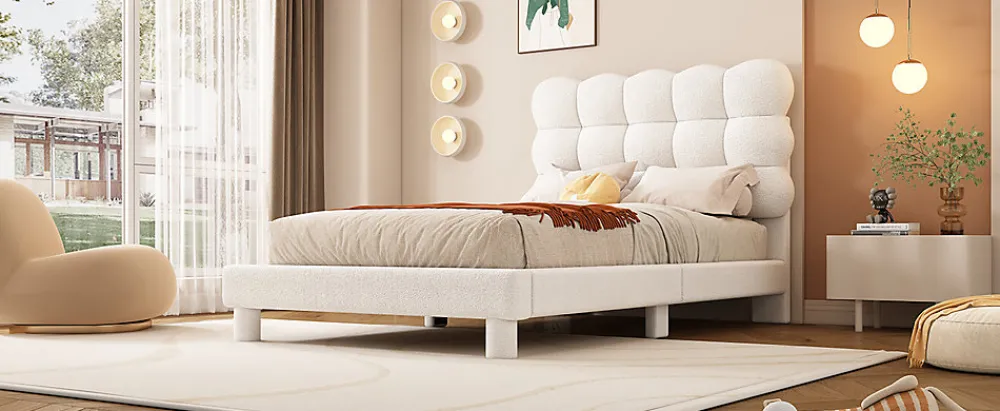 Lit Plat 140x200cm, Rembourré, LED Ambiant, USB, Grande Capacité de Rangement, Blanc>Fortuna lai New