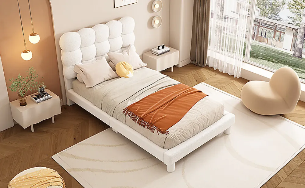 Lit Plat 140x200cm, Rembourré, LED Ambiant, USB, Grande Capacité de Rangement, Blanc>Fortuna lai New