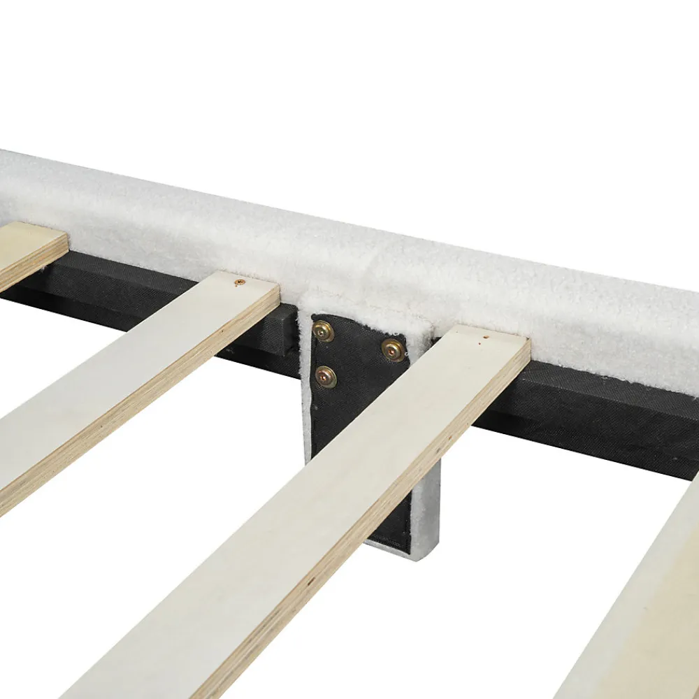 Lit Plat 140x200cm, Rembourré, LED Ambiant, USB, Grande Capacité de Rangement, Blanc>Fortuna lai New