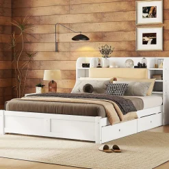Lit Plat 160X200Cm Tiroirs Blanc><noscript><img width=