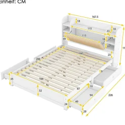 Lit Plat 160X200Cm Tiroirs Blanc><noscript><img width=