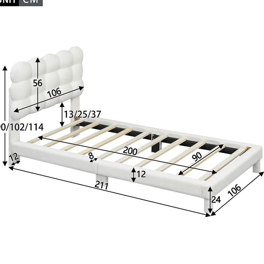 Blackcolors Lit Plat 90x200cm Tête Réglable 3 Positions Rose Blanc* Lit Simple