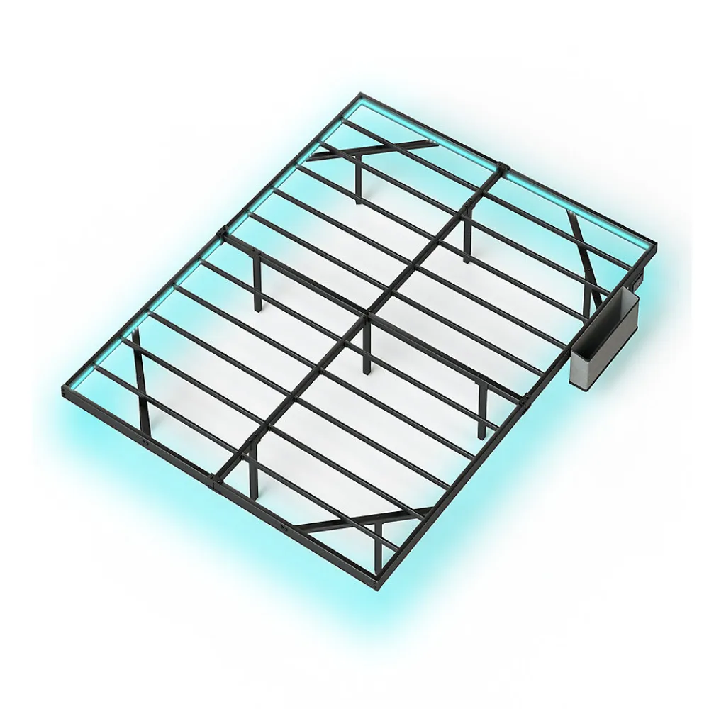 Lit plateforme métal 140x200 cm, style japonais, LED, sans tête de lit - noir>Blackcolors Sale