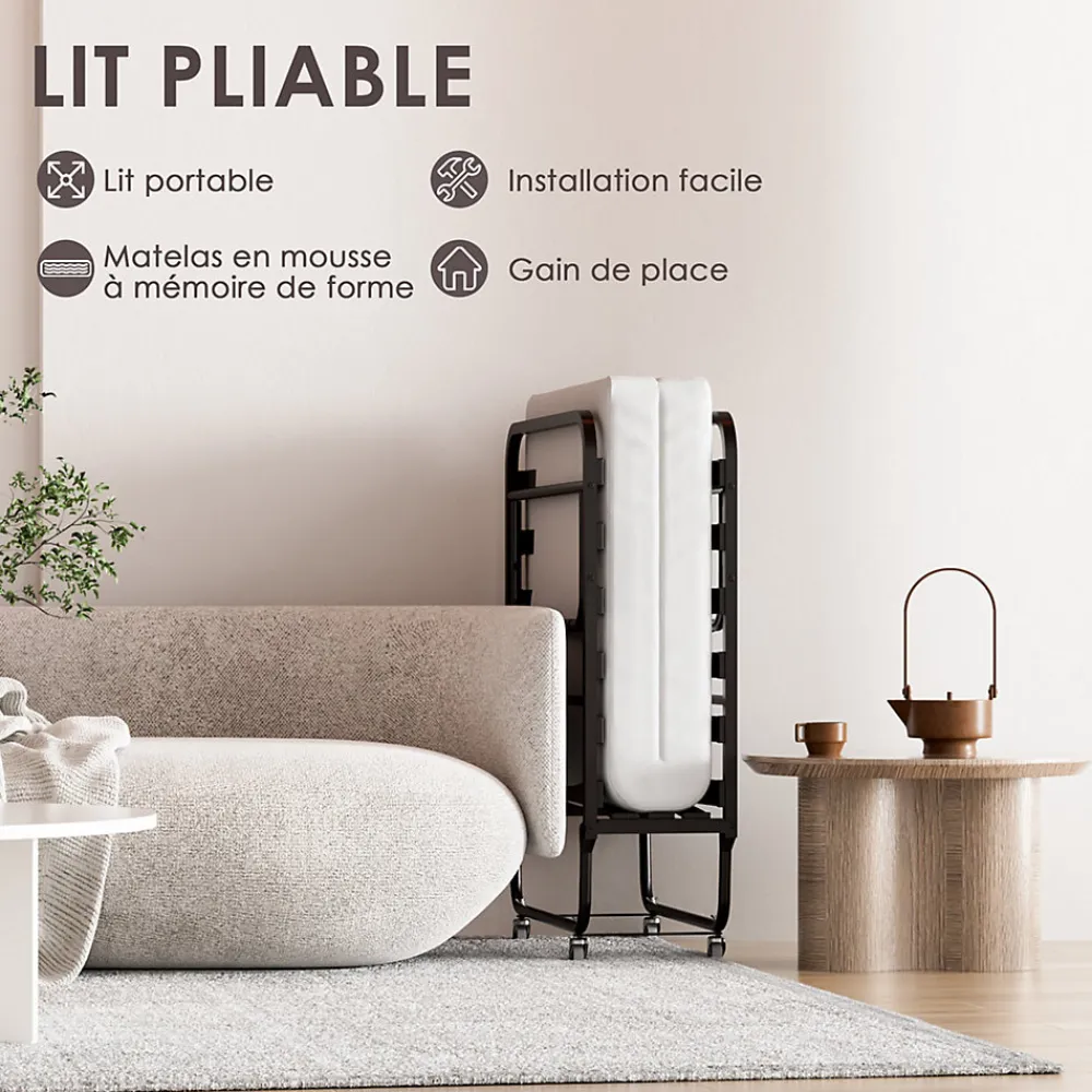 Lit pliant 90x200 CM avec matelas de 10 cm>Teeno Discount
